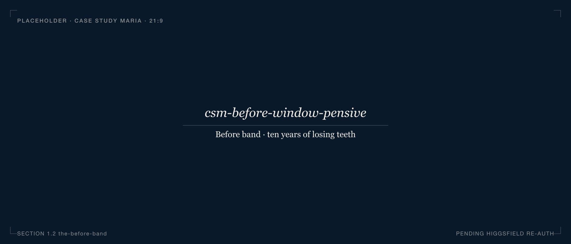 Editorial composite portrait of a woman in her late fifties seated near a window before All-on-6 treatment — not a photograph of a real identified patient