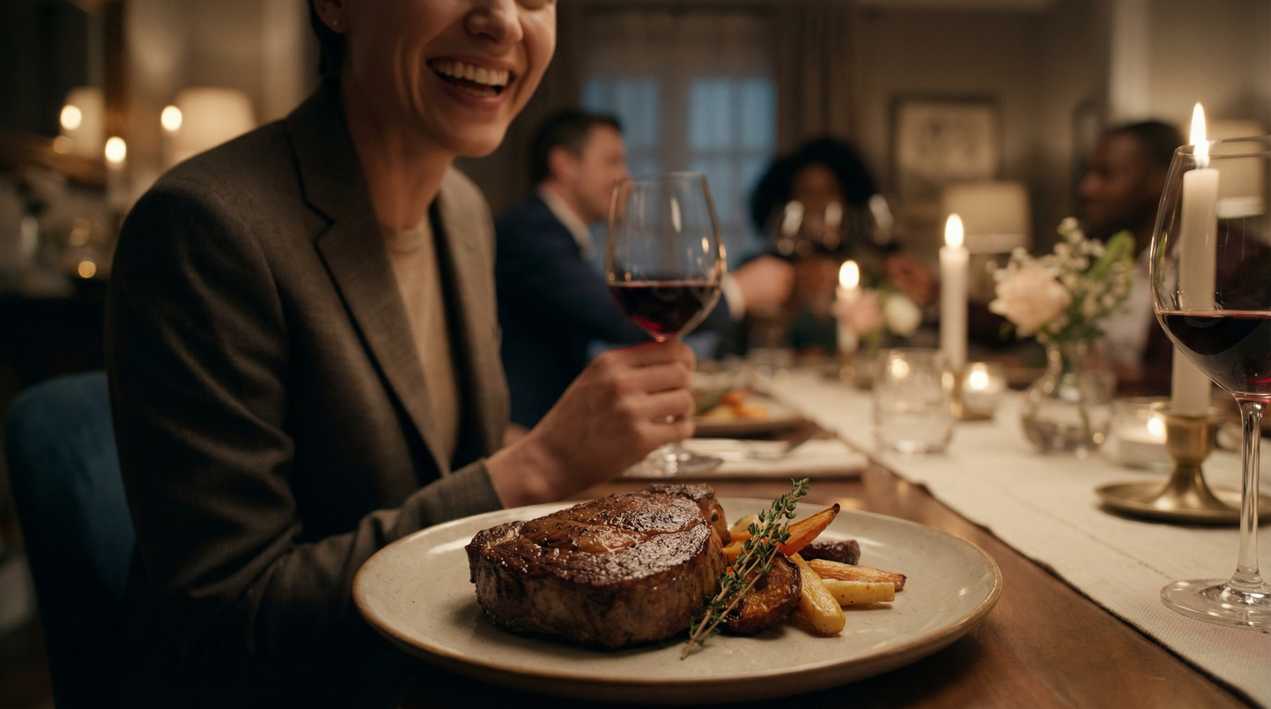 Happy couple enjoying dinner after dental restoration