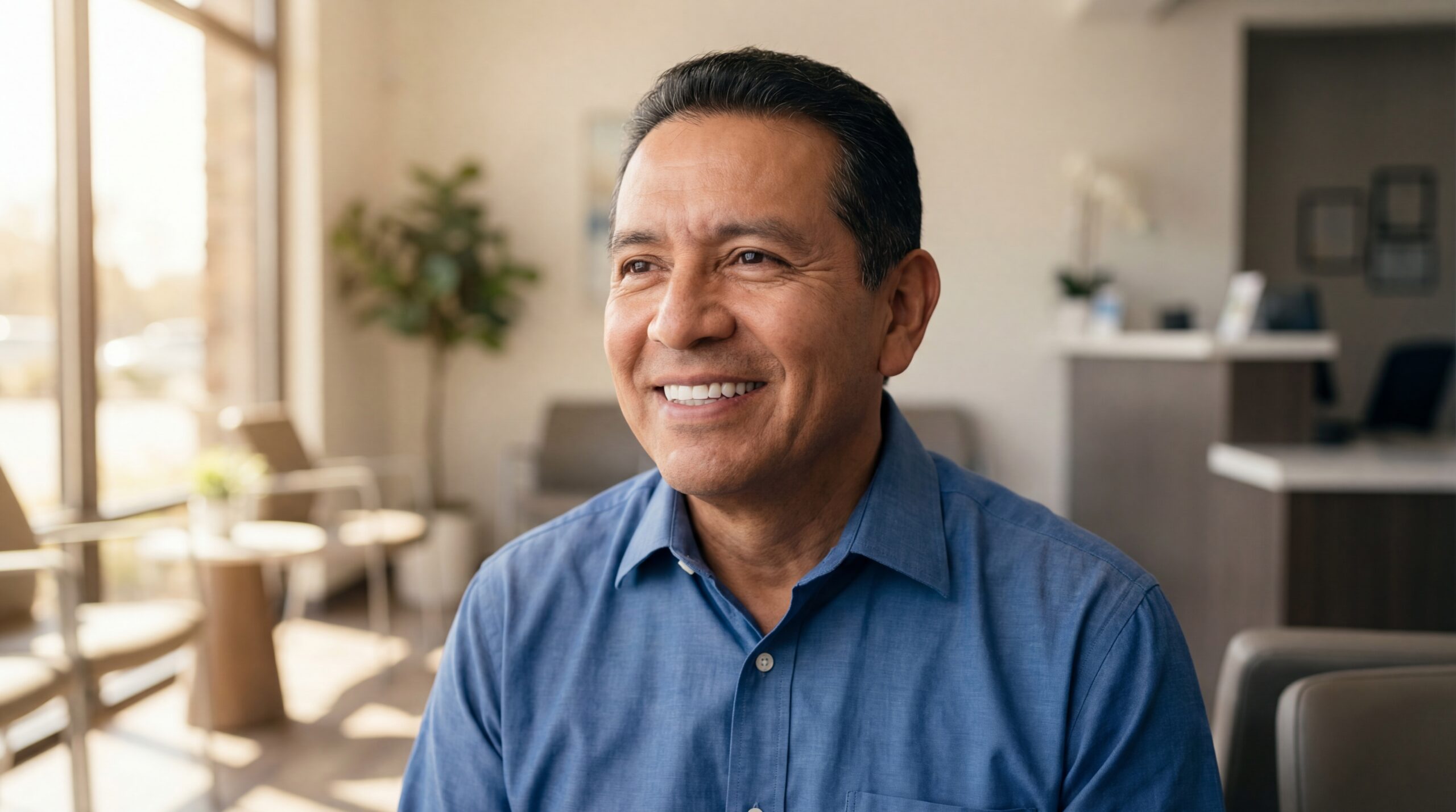 Happy dental patient smiling after treatment at 5D Smiles